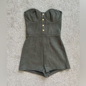 Windsor Olive Strapless Velvet Romper - Size Small